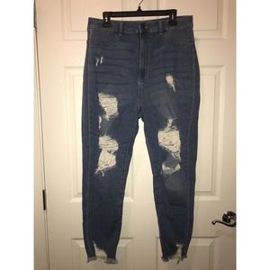 AP BLUE Jeans 2X, Stretch Distressed Medium Wash, Super High Rise